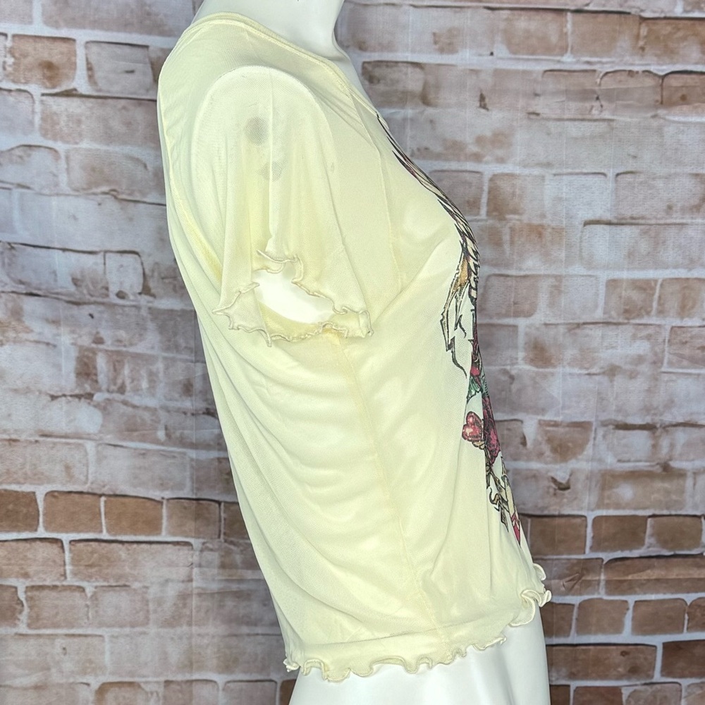 Sinful By Affliction Sheer Short Sleeve T-Shirt - Yellow - XS / L - NWT - Picture 4 of 8